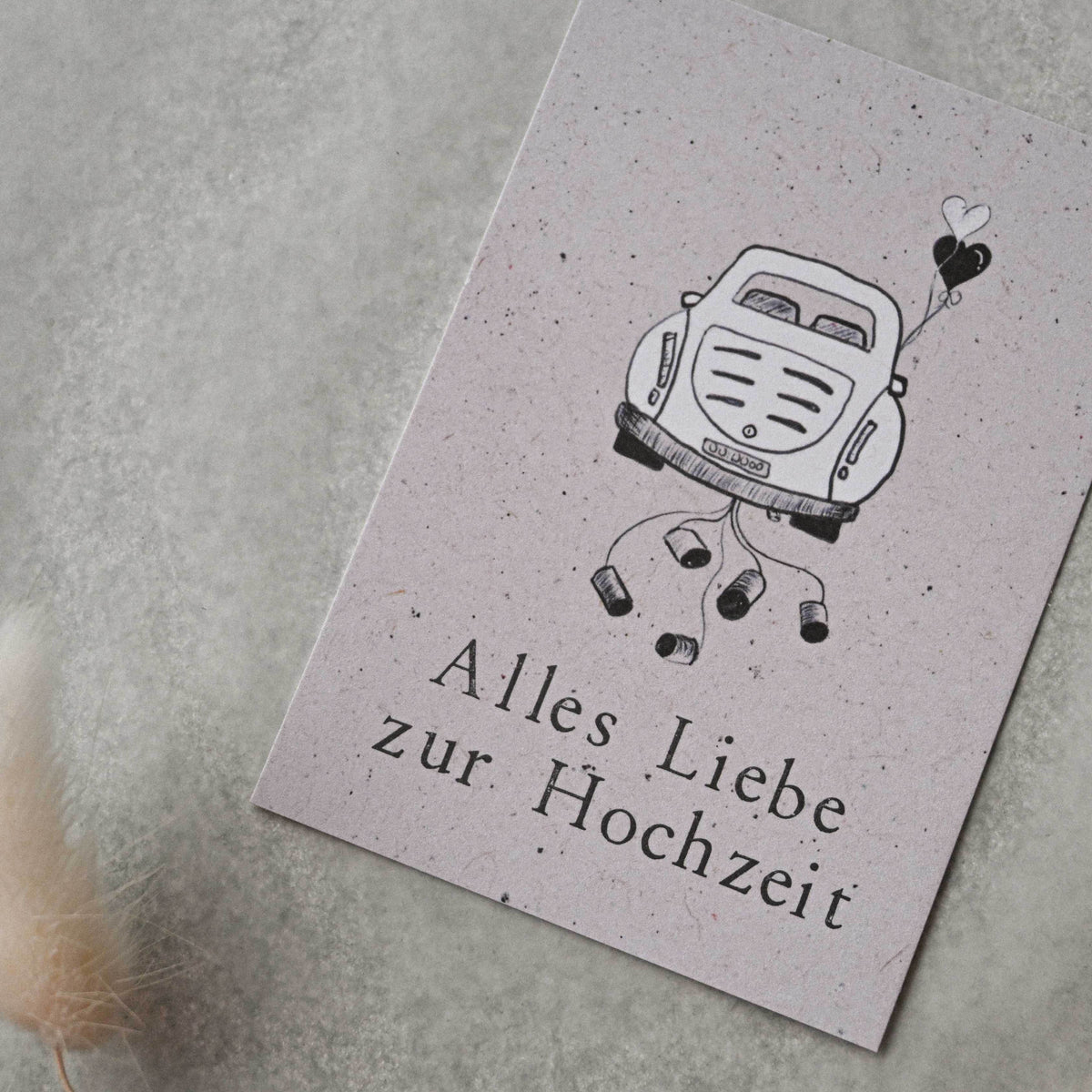 Kleine Karte "Alles Liebe Hochzeit " mit Illustration Auto
