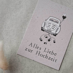 Kleine Karte "Alles Liebe Hochzeit " mit Illustration Auto