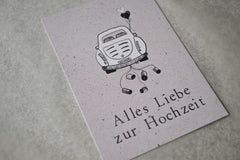Kleine Karte "Alles Liebe Hochzeit " mit Illustration Auto