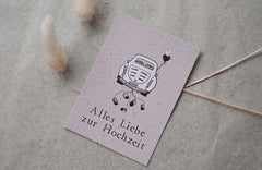 Kleine Karte "Alles Liebe Hochzeit " mit Illustration Auto