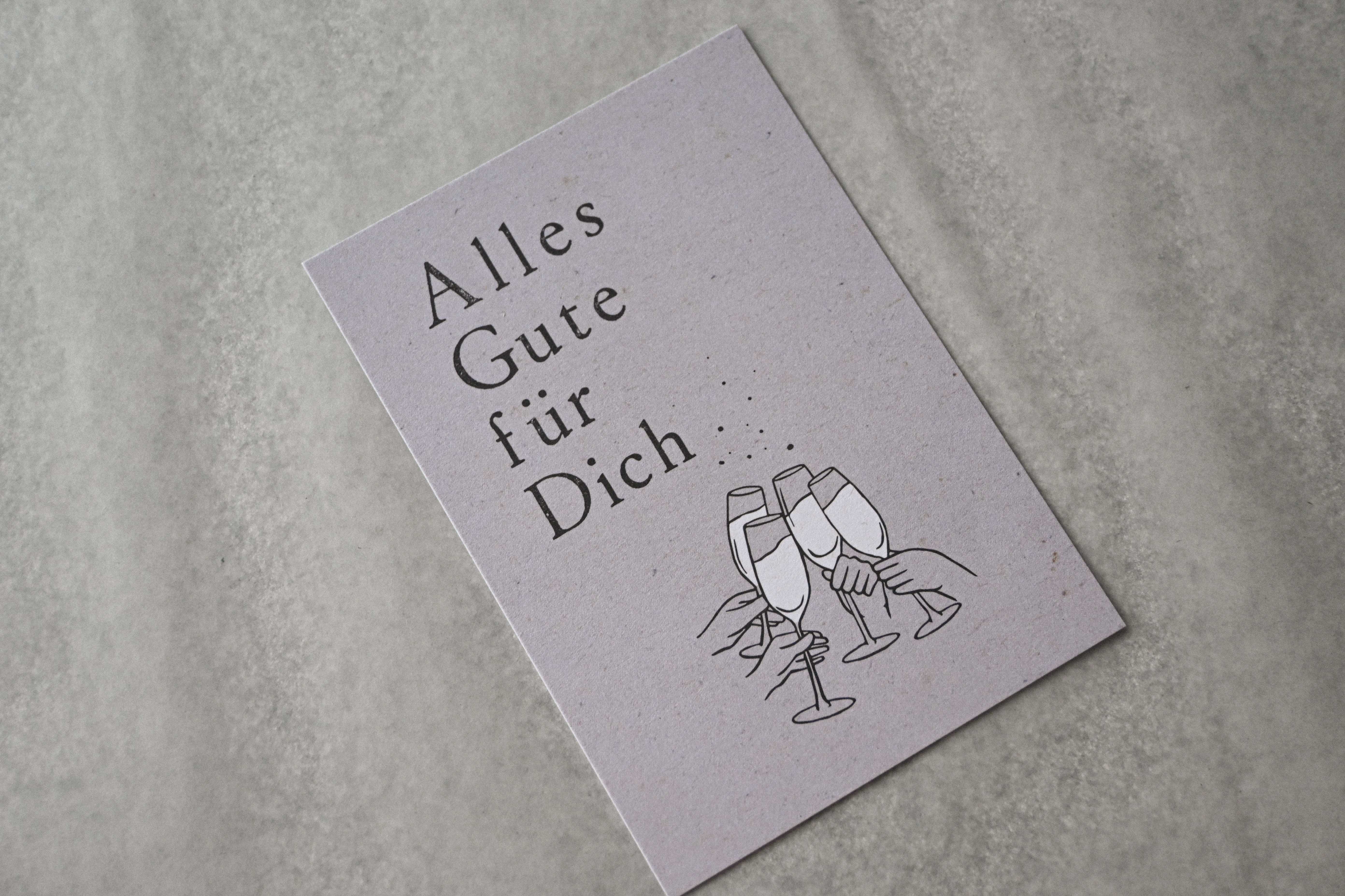 Kleine Karte "Alles Gute für Dich" mit Illustration Gläser