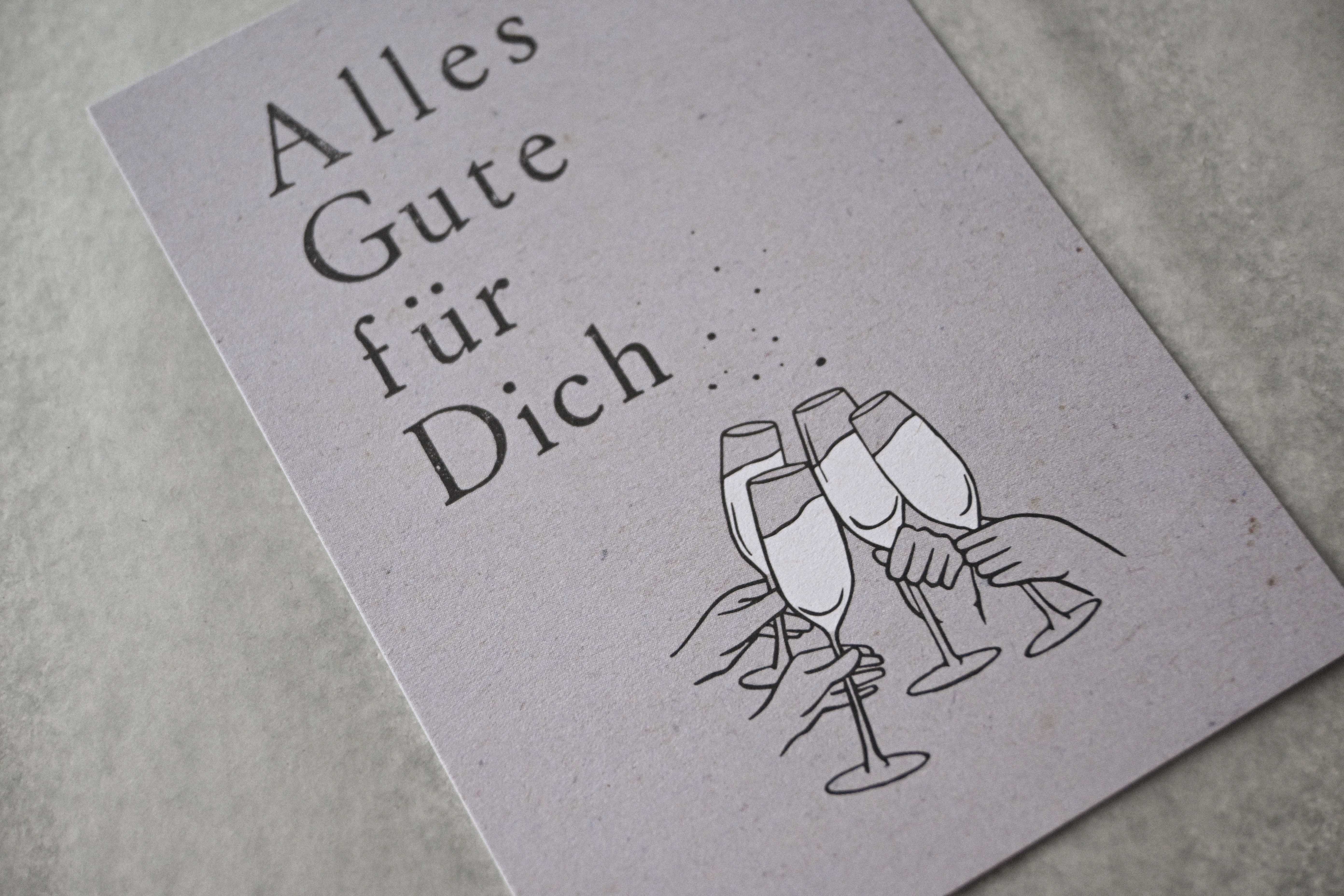 Kleine Karte "Alles Gute für Dich" mit Illustration Gläser