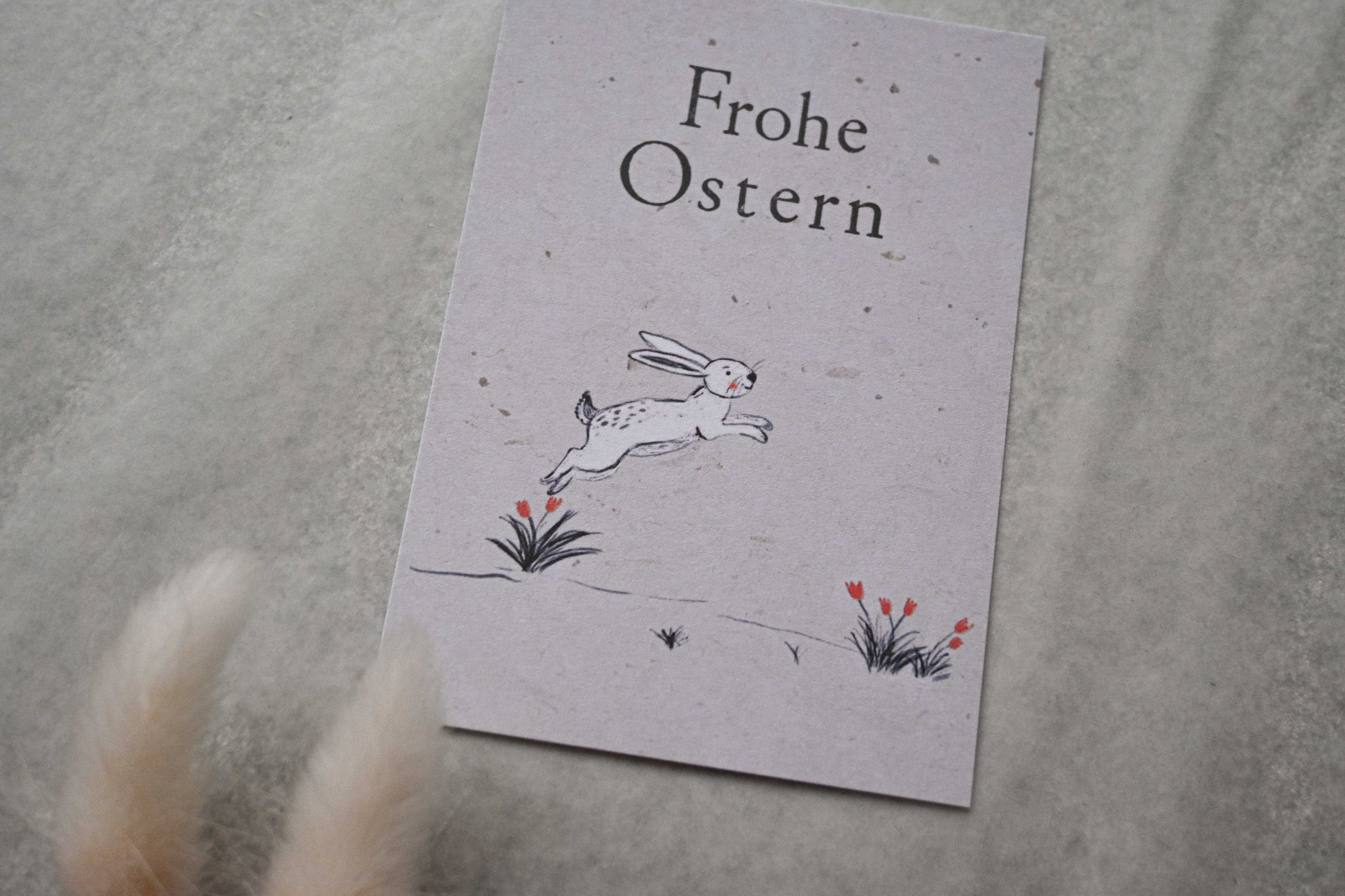 Kleine Karte "Frohe Ostern" mit Illustration Hase