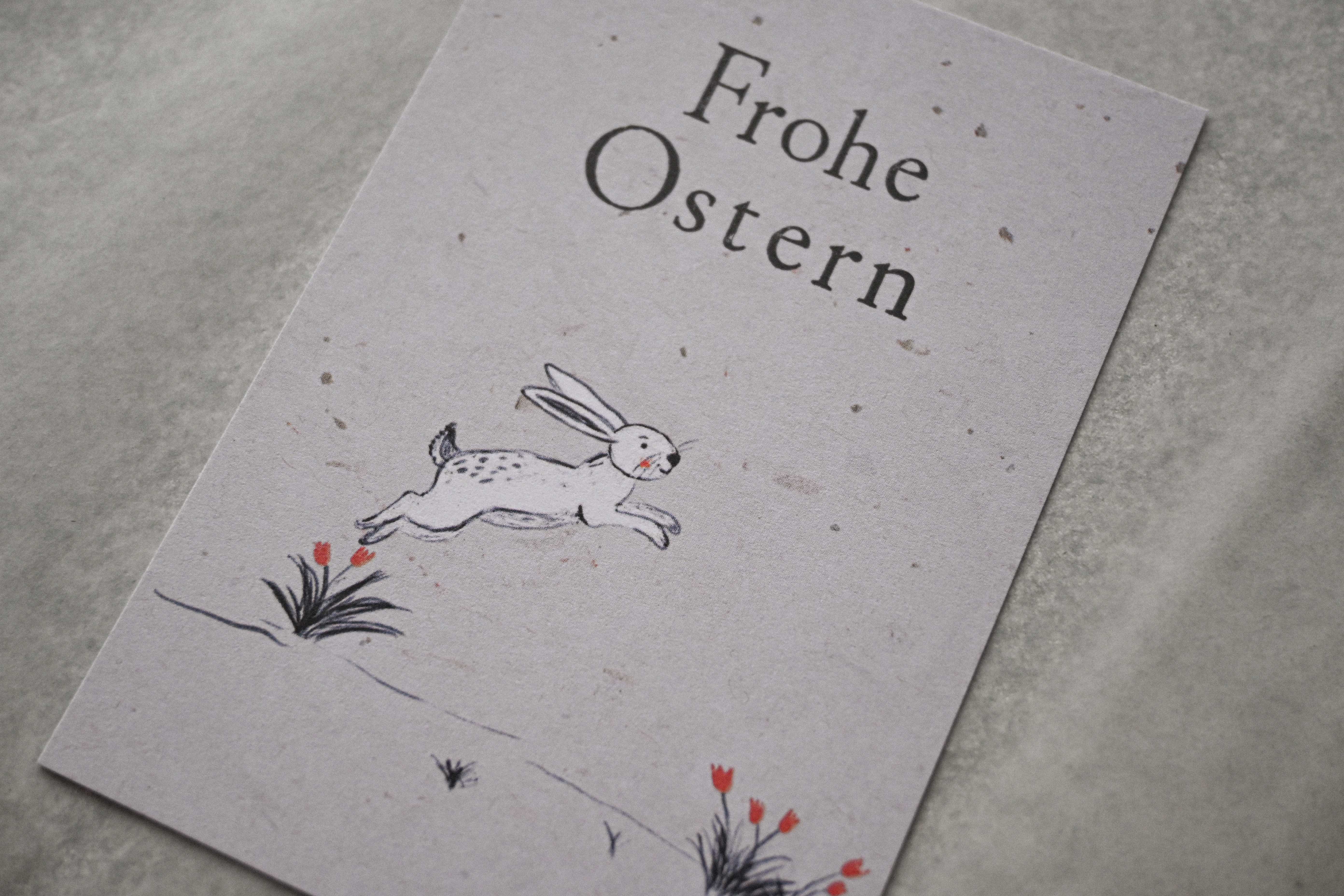 Kleine Karte "Frohe Ostern" mit Illustration Hase