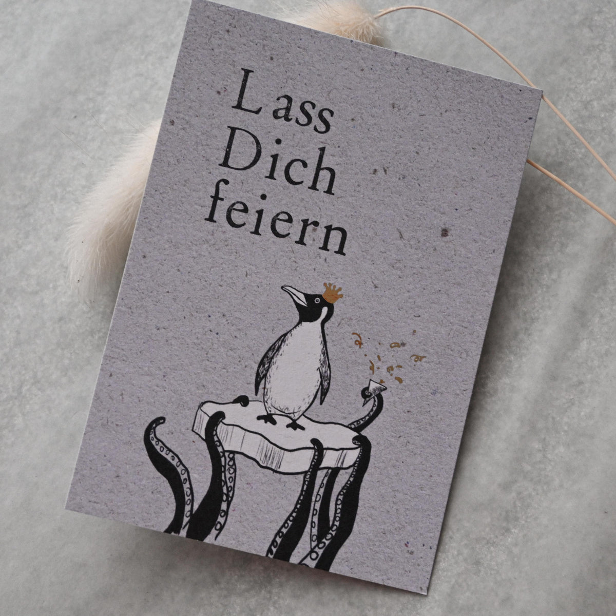 Kleine Karte "Lass dich feiern" mit Pinguin-Scholle Gold