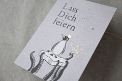 Kleine Karte "Lass dich feiern" mit Pinguin-Scholle Gold