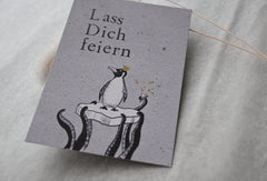 Kleine Karte "Lass dich feiern" mit Pinguin-Scholle Gold