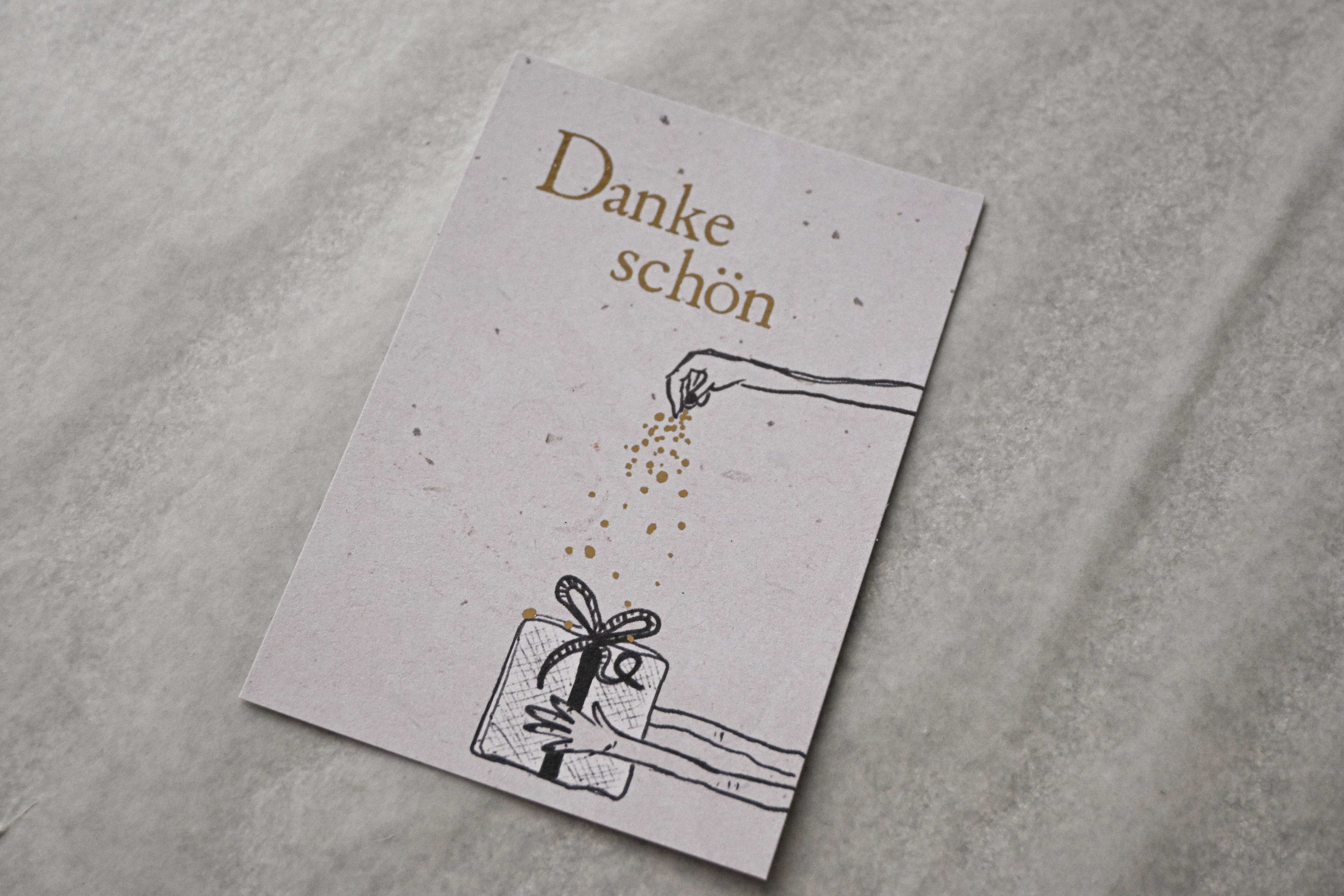 Kleine Karte "Danke schön" mit Illustration Paket Gold