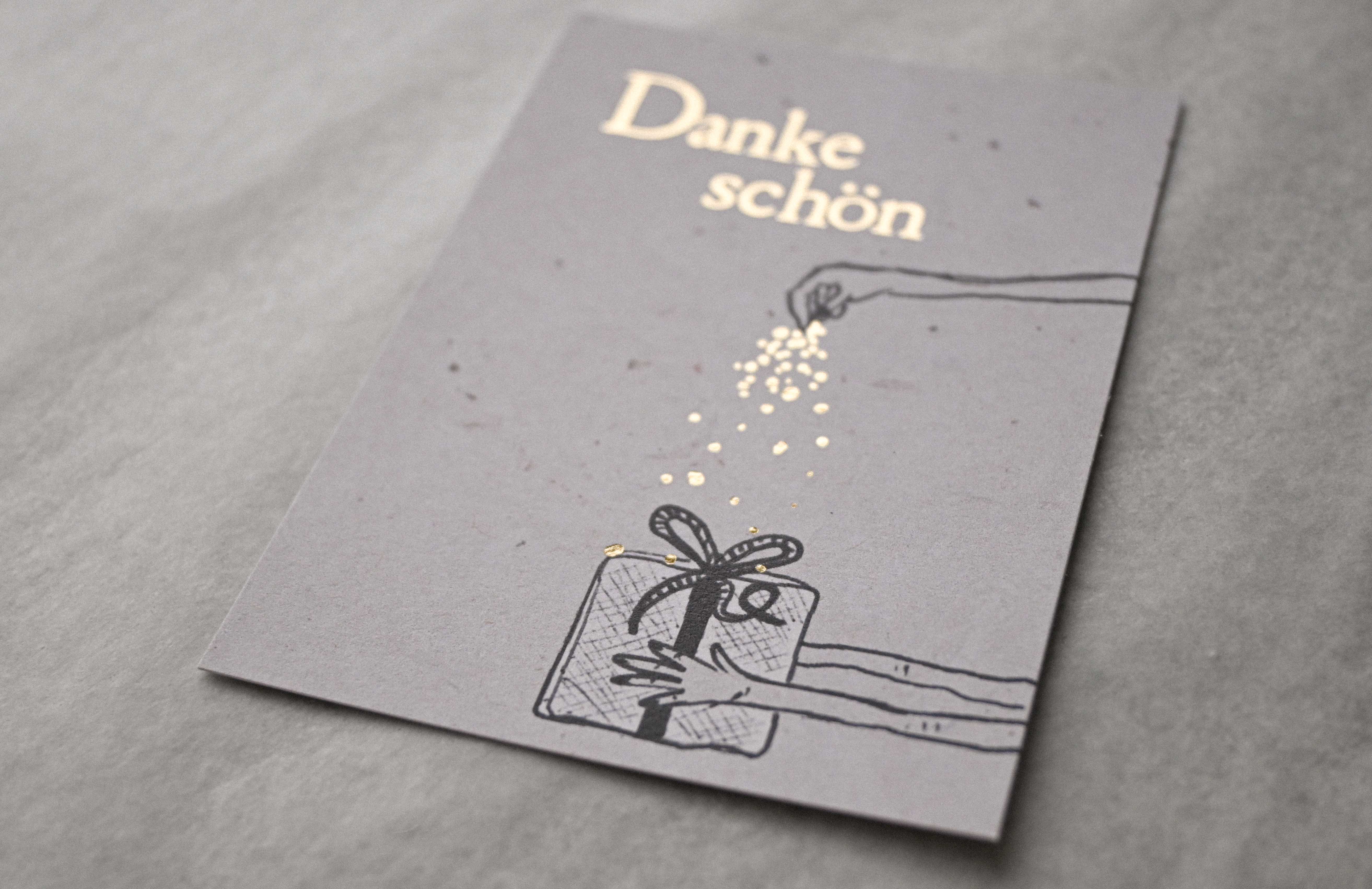 Kleine Karte "Danke schön" mit Illustration Paket Gold